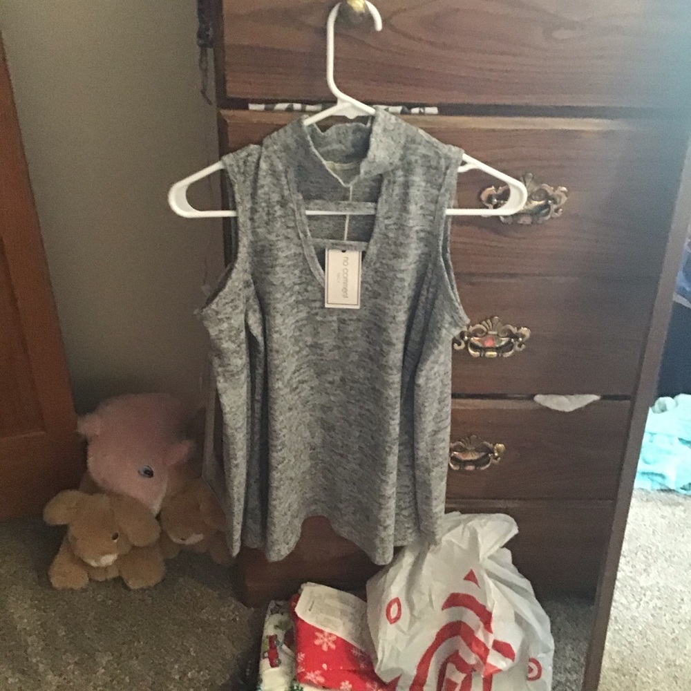 Grey Shirt with Boob Window and Cut Out Shoulders